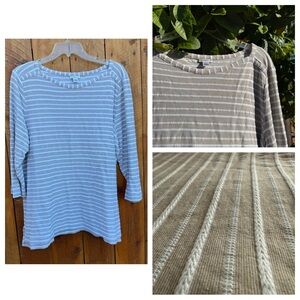Croft & Barrow Beige & White Striped Boatneck Knit with 3/4 Sleeves - XXL